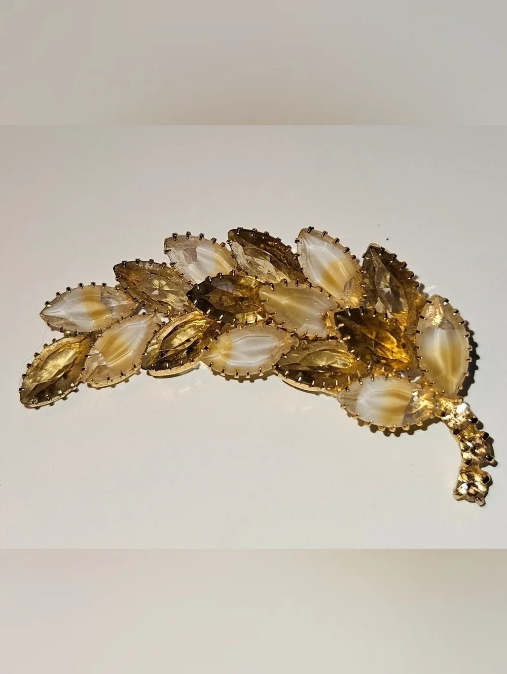 Lovely Autum Fall Vintage Spray Givre Glass Stones Brooch Pin